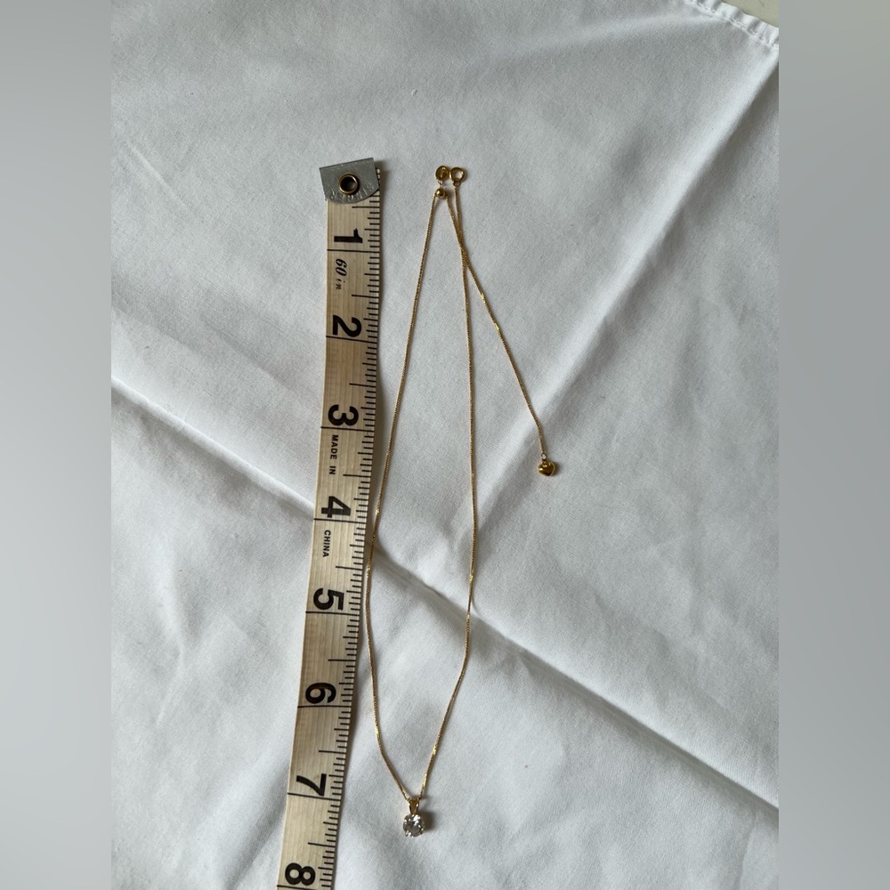 18K Solid Gold Dainty Solitaire Necklace • Adjustable 14–19 in - Picture 12 of 16